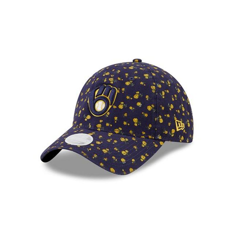 MLB Milwaukee Brewers Womens Floral 9Twenty Adjustable (DCI3591) - Blue New Era Caps